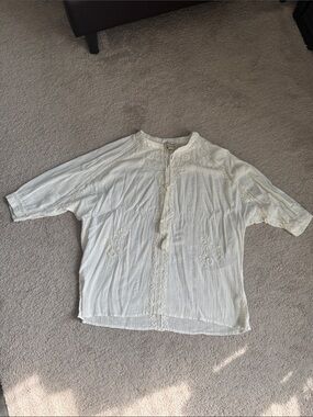 Rachel Zoe Cream Embroidered Tunic Top